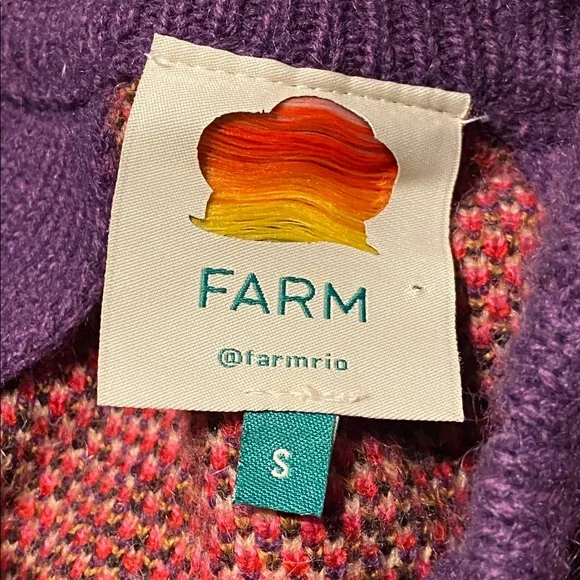 FARM Rio Red Striped Patchwork Sweater slouchy shoulders  chevron pattern Small - Picture 6 of 10